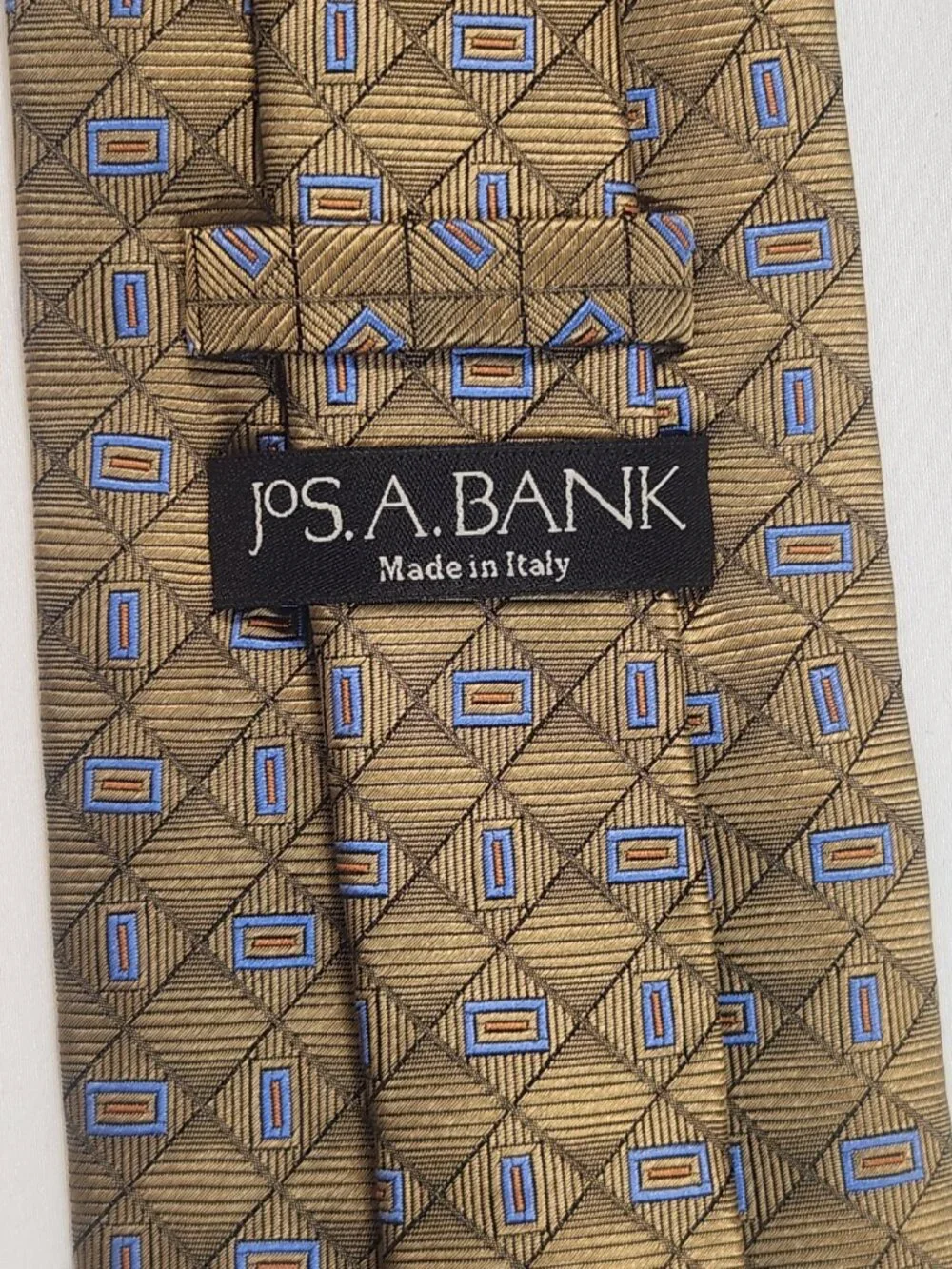Jos A Bank Silk Tie Lot 2 Made in Italy 4” Wide Olive Green Gold Geometric Mens